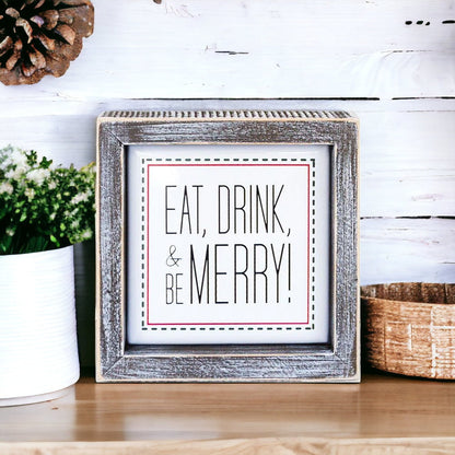 Eat Drink Merry 5 Inch Wood Sign Holiday Kitchen Wall Decor Rustic Christmas Home Accent