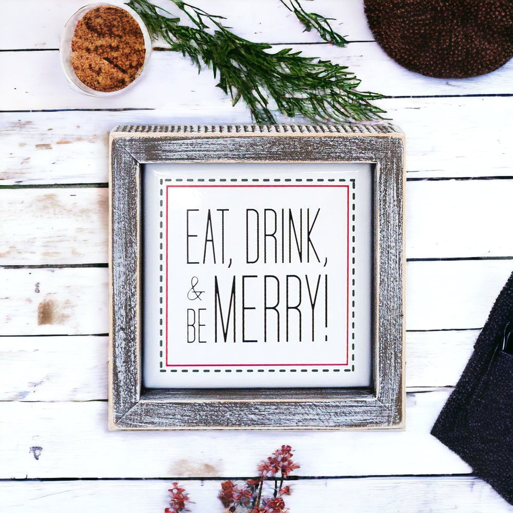 Eat Drink Merry 5 Inch Wood Sign Holiday Kitchen Wall Decor Rustic Christmas Home Accent