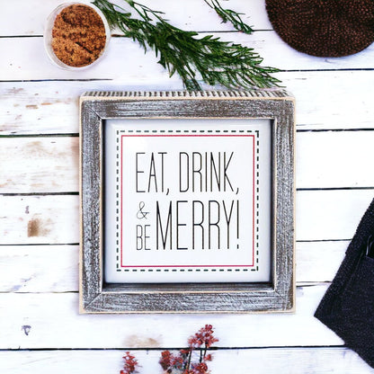 Eat Drink Merry 5 Inch Wood Sign Holiday Kitchen Wall Decor Rustic Christmas Home Accent