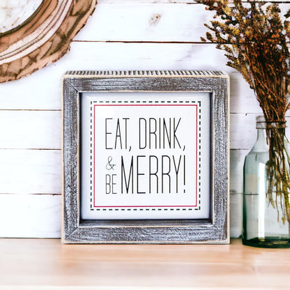 Eat Drink Merry 5 Inch Wood Sign Holiday Kitchen Wall Decor Rustic Christmas Home Accent