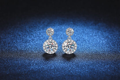 1ct Moissanite Drop Earrings For Women Sterling S925 18K White Gold Plated