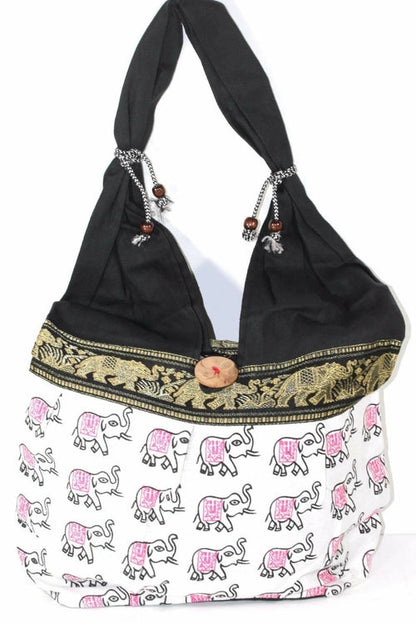 Elephant Jhola Bag Cotton Boho Sling Shoulder Handbag