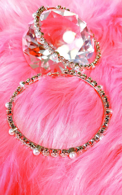 Embellished Large Hoop Earrings With Pearls And Crystals