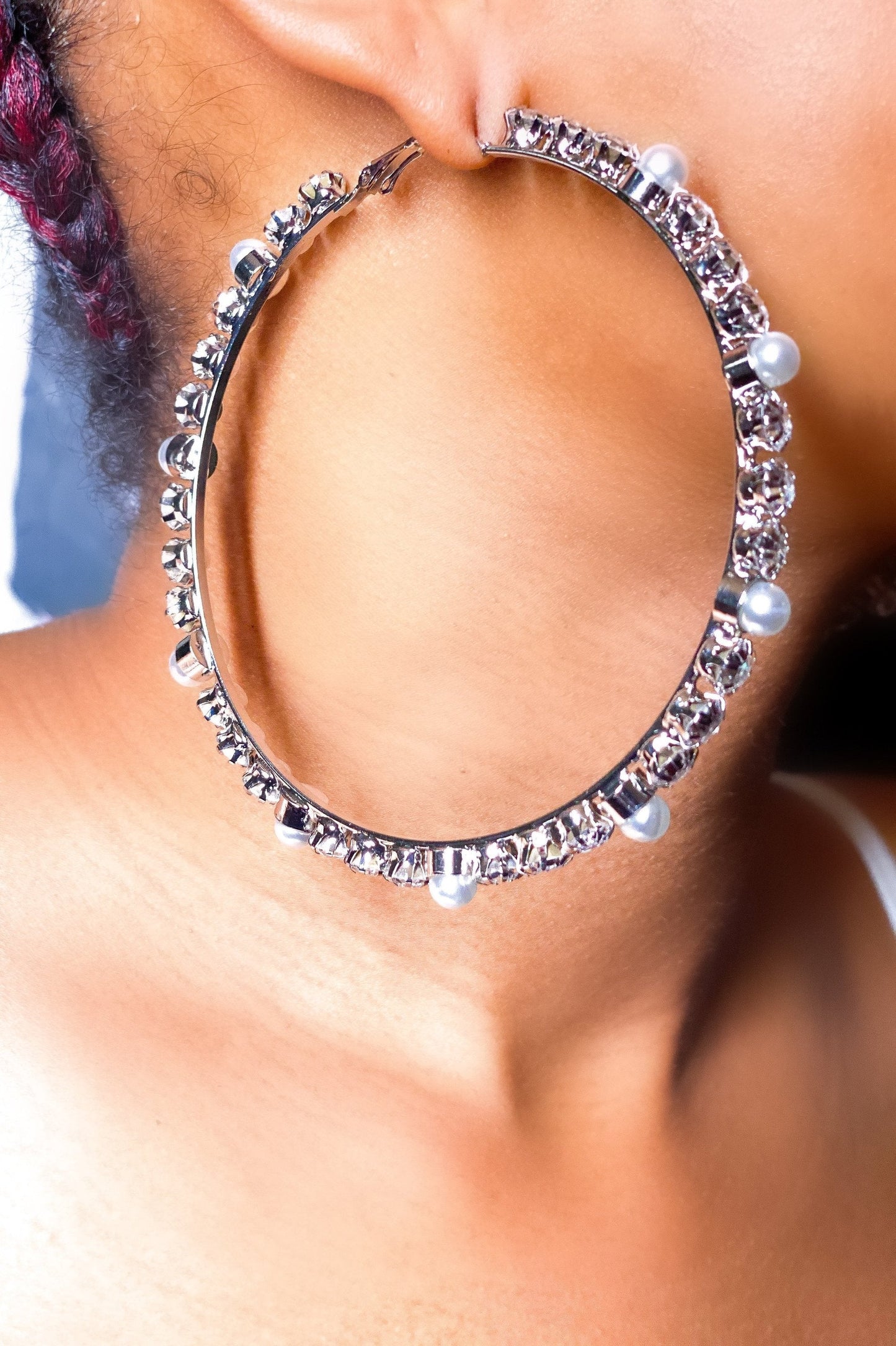 Embellished Large Hoop Earrings With Pearls And Crystals