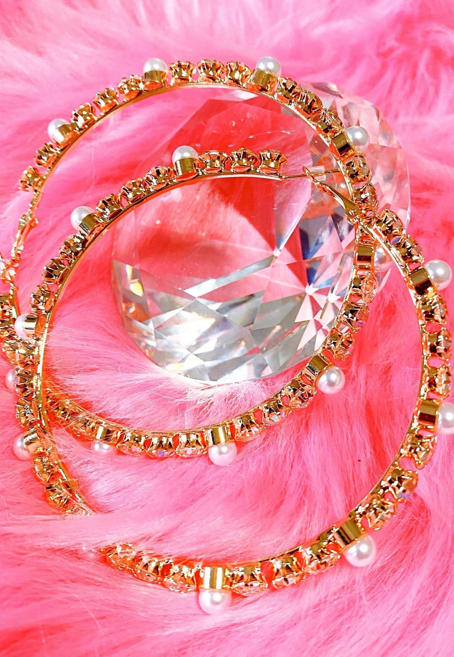 Embellished Large Hoop Earrings With Pearls And Crystals