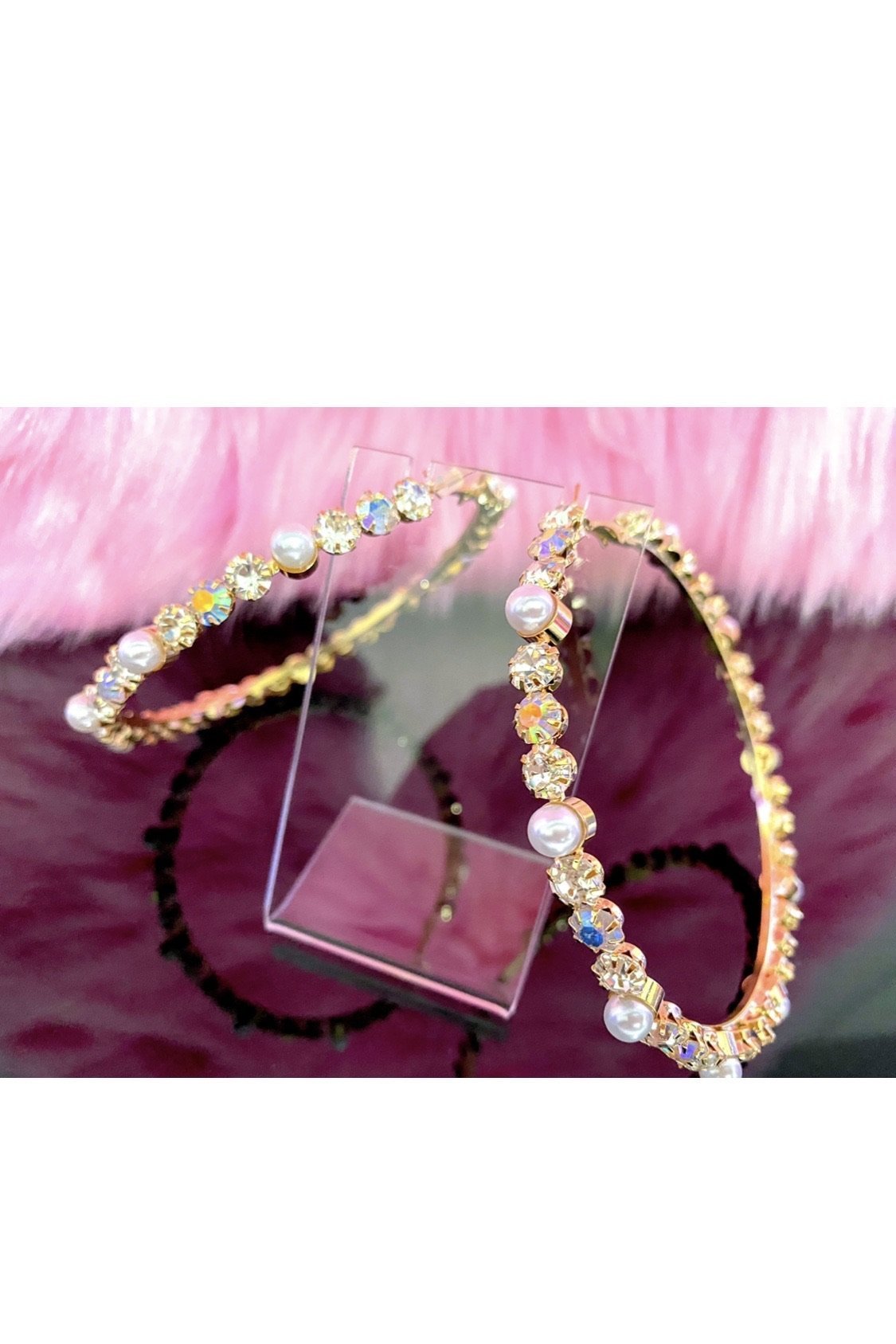 Embellished Large Hoop Earrings With Pearls And Crystals