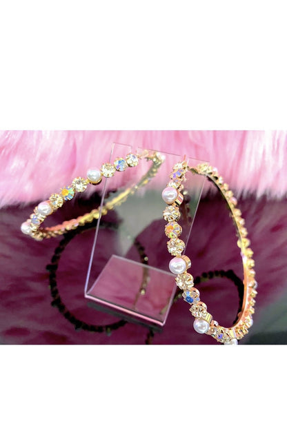 Embellished Large Hoop Earrings With Pearls And Crystals