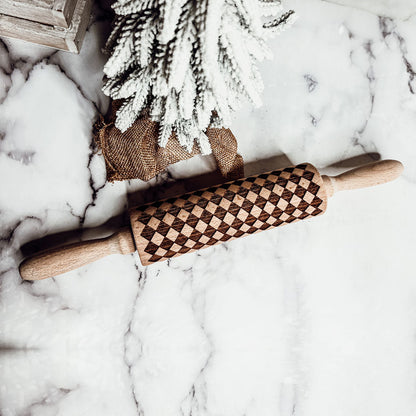 Embossed Courtly Check Rolling Pin For Cookies, Fondant and Baking With Kids