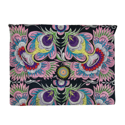 Embroidered Flower Clutch Handmade Hmong Thai Embroidery Boho Evening Bag