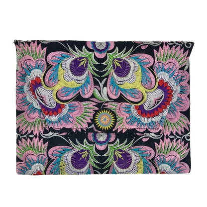 Embroidered Flower Clutch Handmade Hmong Thai Embroidery Boho Evening Bag