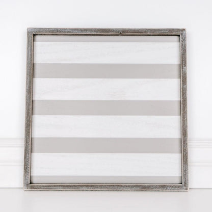 Gray White Striped Wooden Charger Tray 15x15x0.5 Inch Decorative Serving Tray Minimalist Home