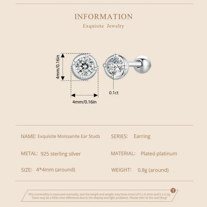 0.1 Ct Moissanite Stud Earrings 925 Sterling Silver Round Bridal Jewelry