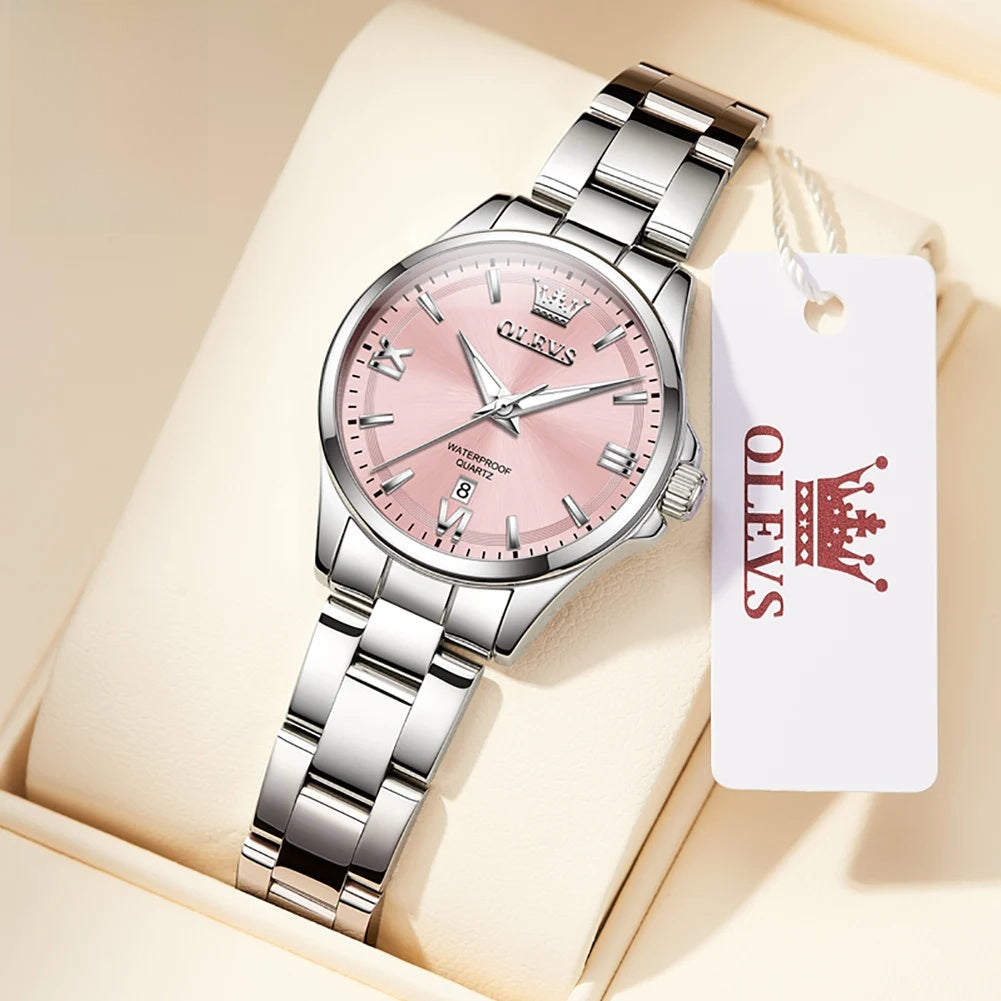 Women's Stainless Steel Watch Purple Dial Luminous Date
