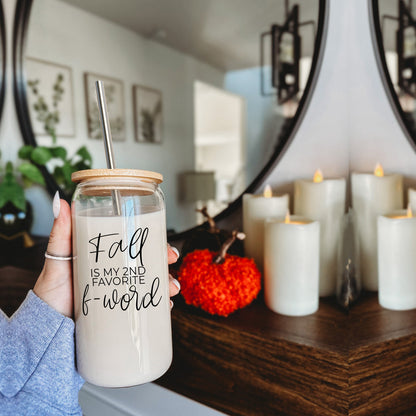 Fall 17oz Glass Tumbler With Bamboo Lid, Stainless Straws And Straw Cleaner