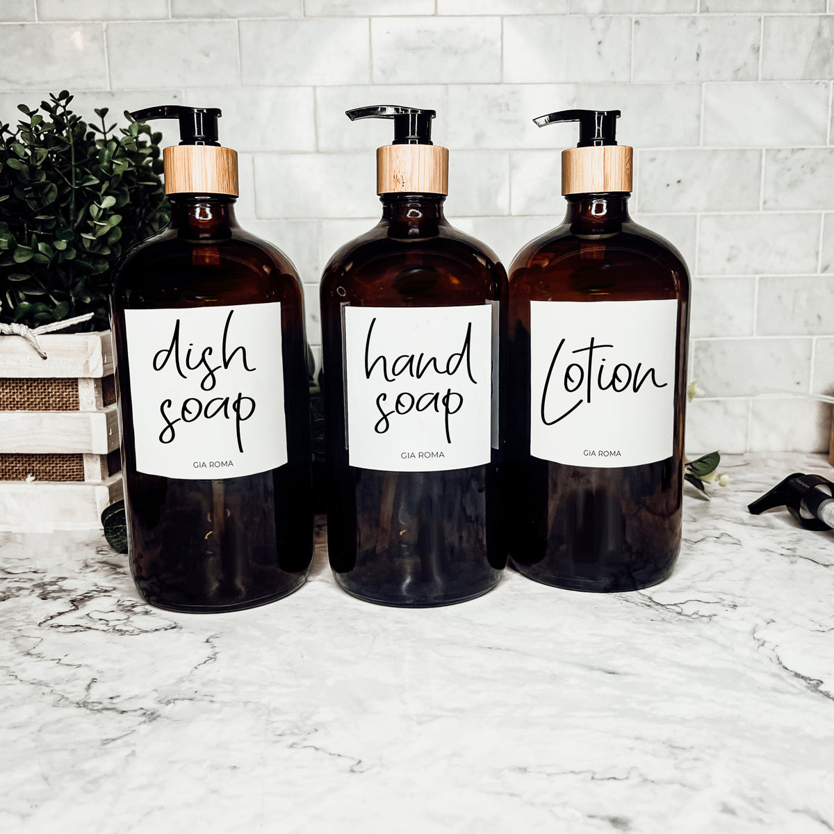 32 Oz Amber Glass Reusable Dispenser Bottle For Soap Laundry Mouthwash Refillable Pump Included