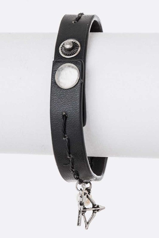 Fearless Black Leather Bracelet Adjustable Men Women Charm