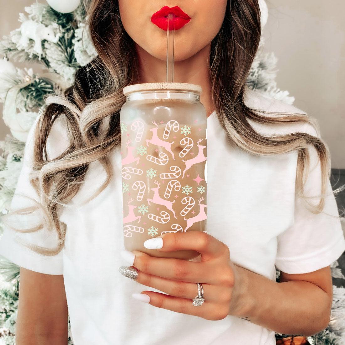 Festive 17oz Holiday Travel Mug Pastel Reindeer Snowflake Candy Cane Cup