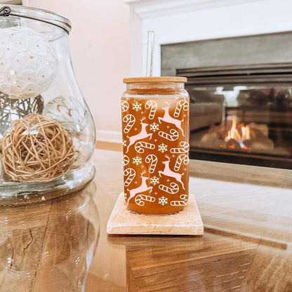 Festive 17oz Holiday Travel Mug Pastel Reindeer Snowflake Candy Cane Cup