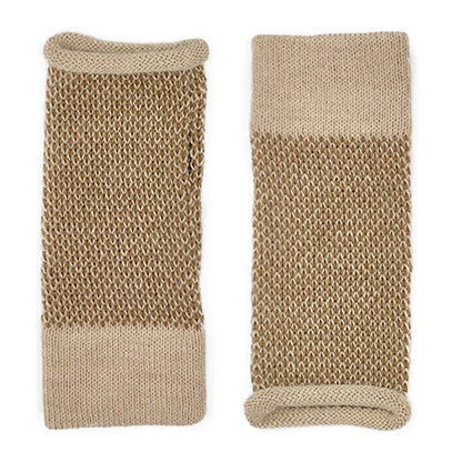 Fingerless Alpaca Gloves Camel Interwoven Long Wrist Warmers With Thumb Slit