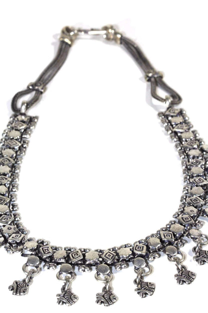 Fish Charm Choker Necklace Silver Boho Dangle Chain