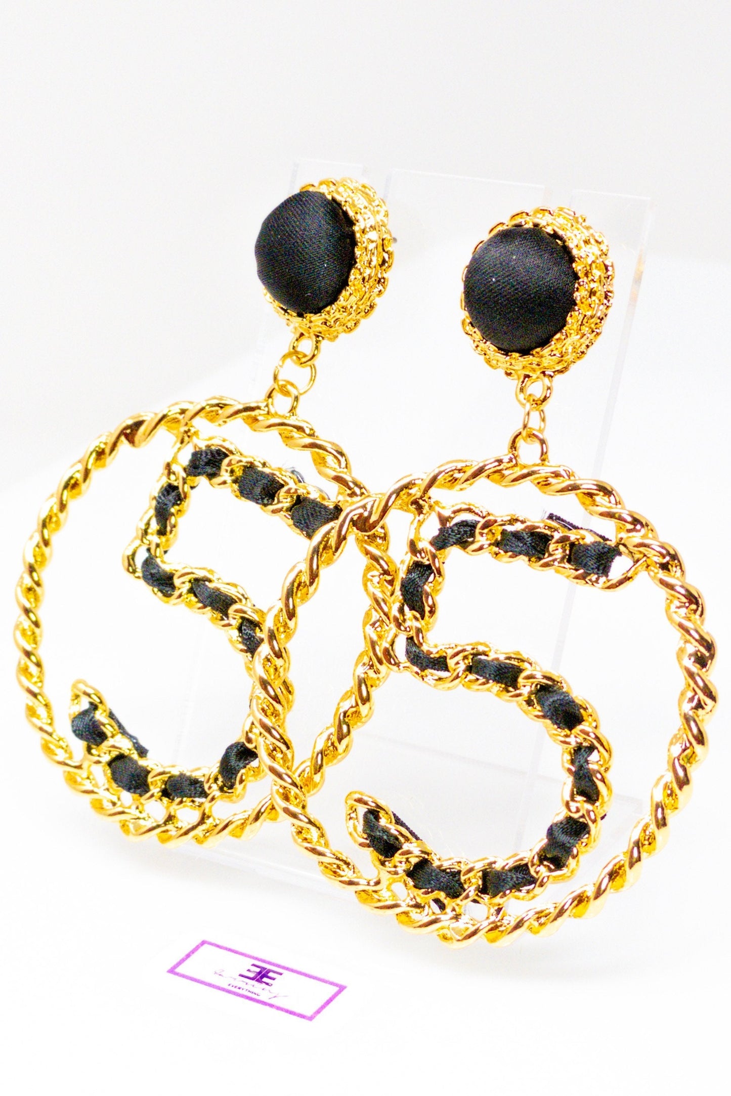 Five Series Loyalty Satin Ribbon Pearl Hoop Earrings