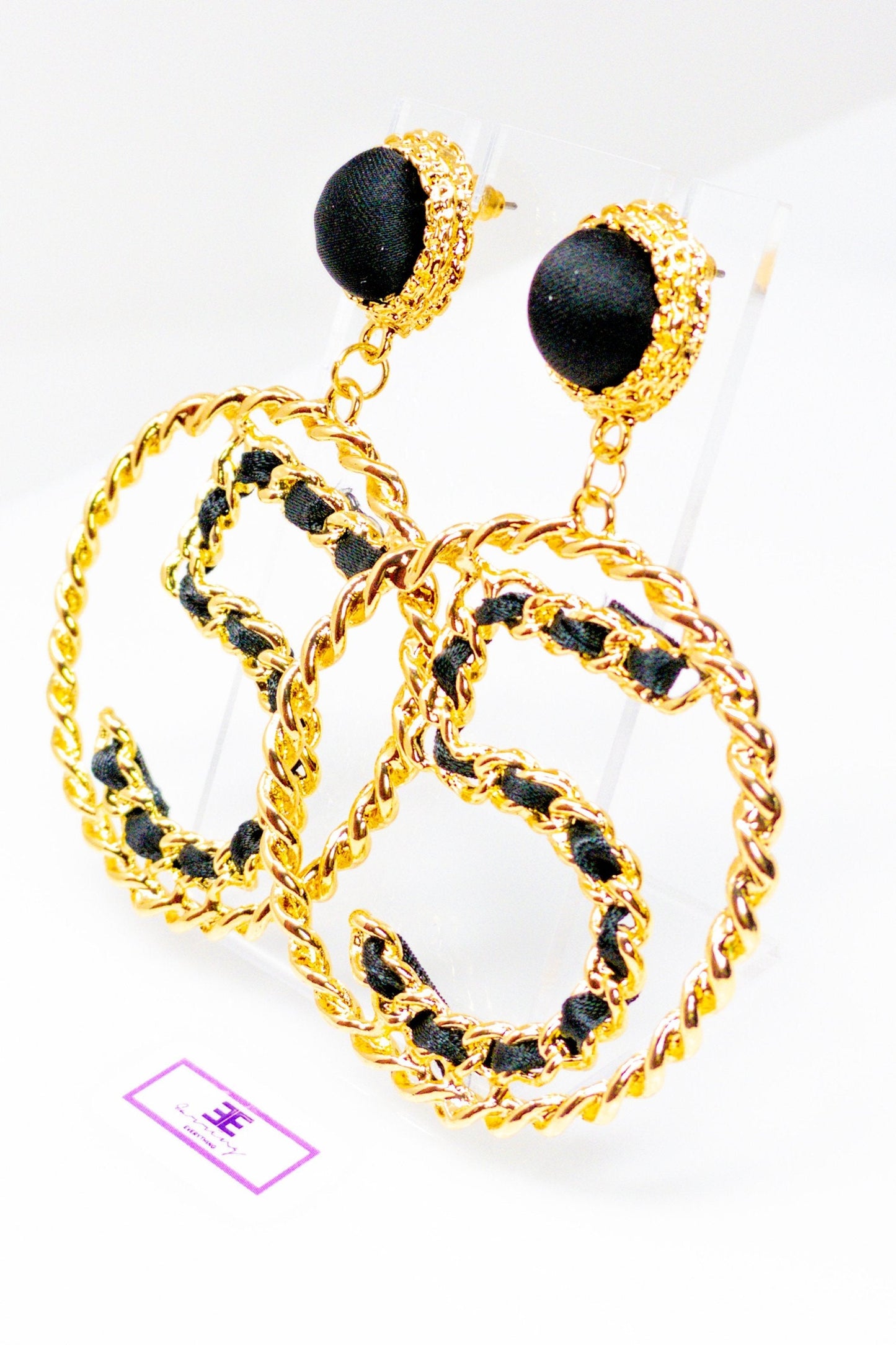 Five Series Loyalty Satin Ribbon Pearl Hoop Earrings