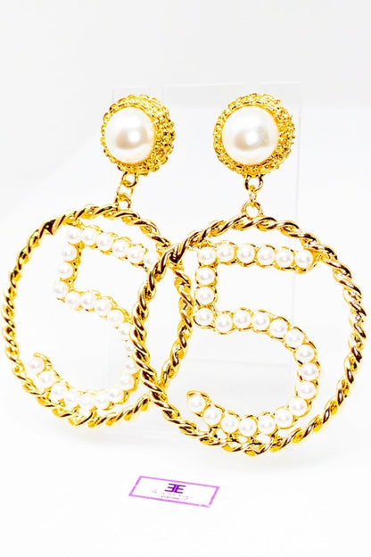 Five Series Loyalty Satin Ribbon Pearl Hoop Earrings