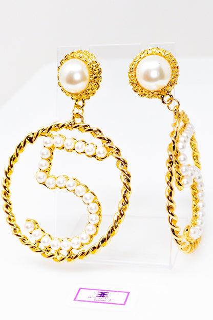 Five Series Loyalty Satin Ribbon Pearl Hoop Earrings