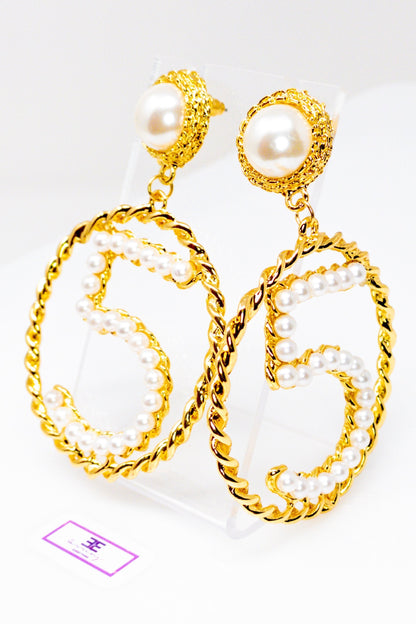 Five Series Loyalty Satin Ribbon Pearl Hoop Earrings