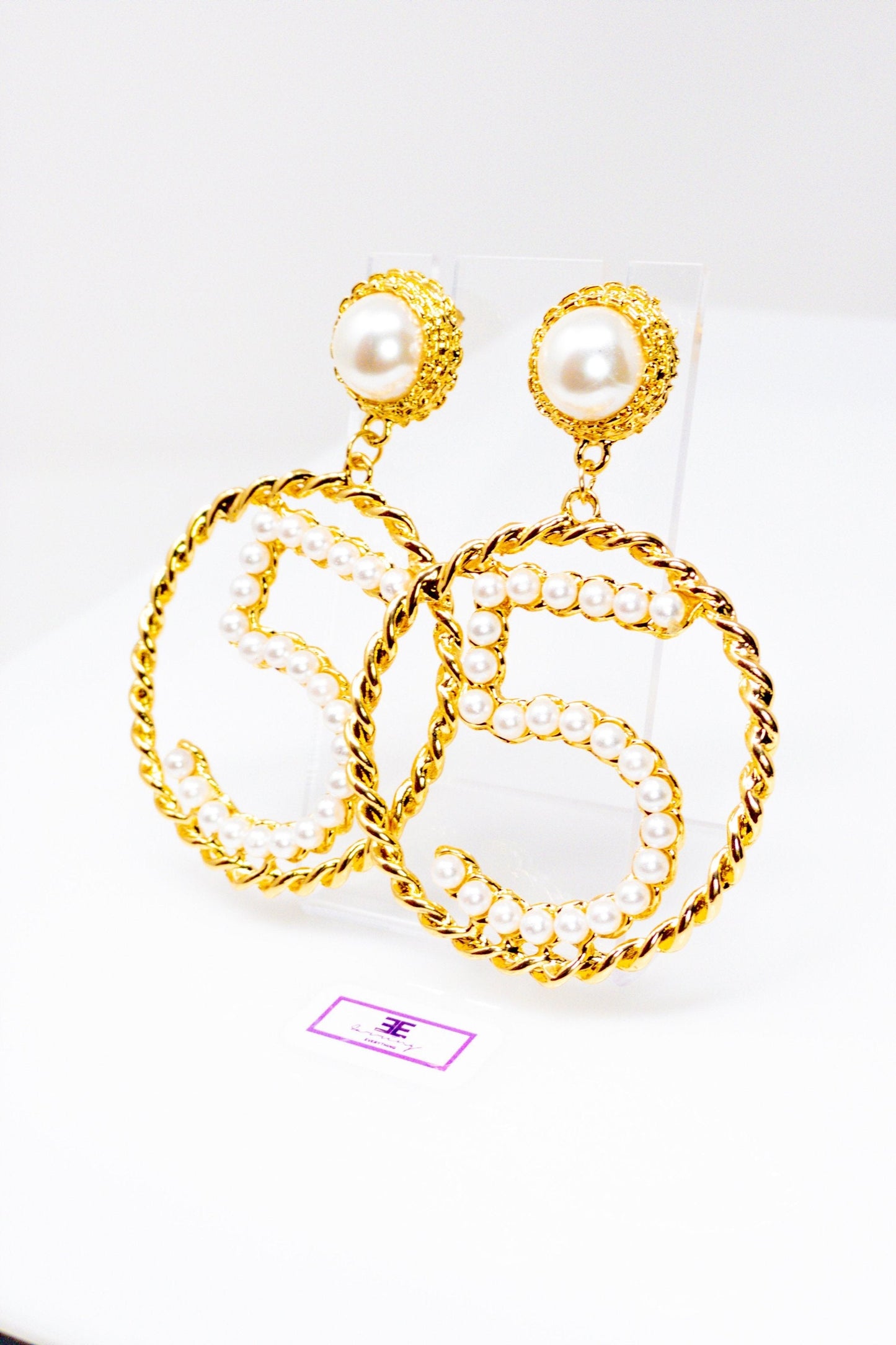 Five Series Loyalty Satin Ribbon Pearl Hoop Earrings