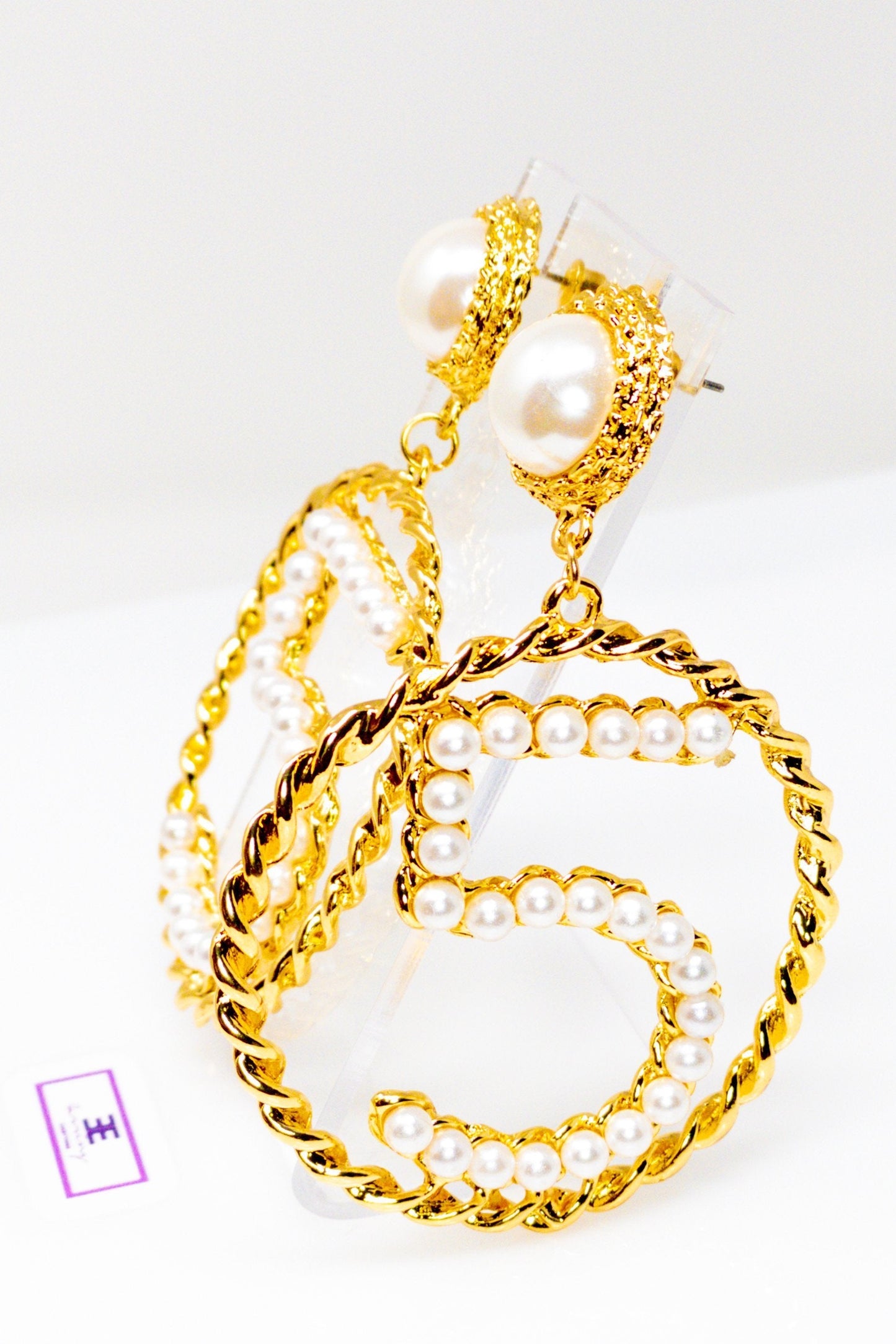 Five Series Loyalty Satin Ribbon Pearl Hoop Earrings
