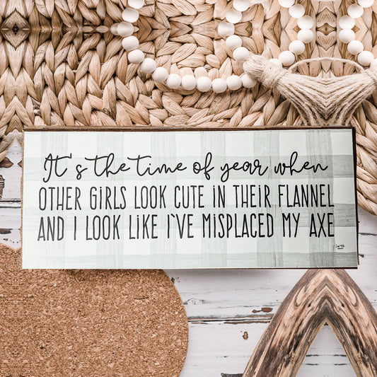 Misplaced Axe Funny Fall Winter Wood Sign 10x4 Rustic Gingham Flannel Wall Decor Gift