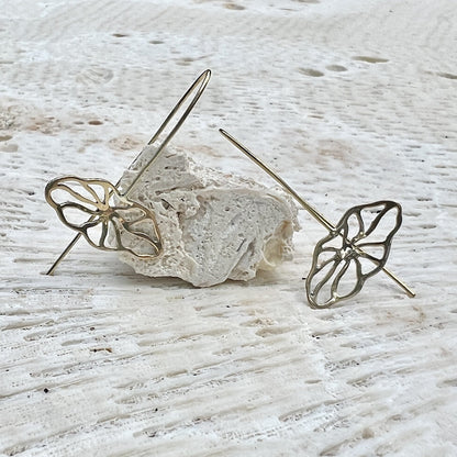 Flower Pull Threader Earrings Recycled Brass Lightweight Floral Dangle Handmade