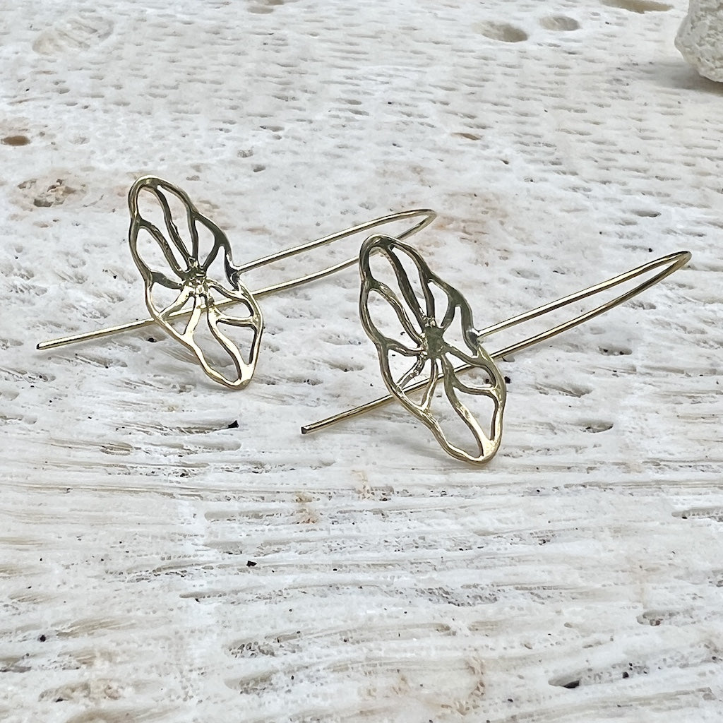 Flower Pull Threader Earrings Recycled Brass Lightweight Floral Dangle Handmade
