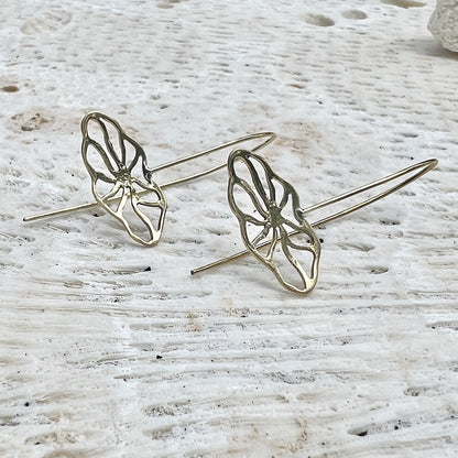 Flower Pull Threader Earrings Recycled Brass Lightweight Floral Dangle Handmade