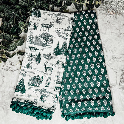 Forest Green Christmas Dish Towels Of 2 - 100 Percent Cotton Super Absorbent