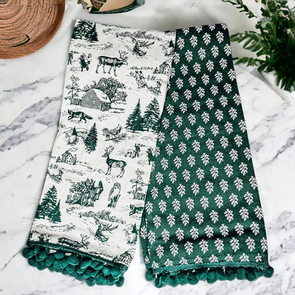 Forest Green Christmas Dish Towels Of 2 - 100 Percent Cotton Super Absorbent