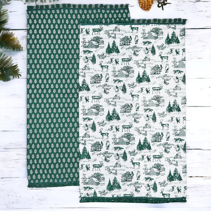 Forest Green Christmas Dish Towels Of 2 - 100 Percent Cotton Super Absorbent