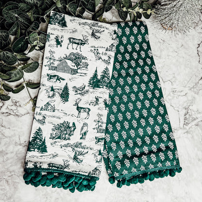 Forest Green Christmas Dish Towels Of 2 - 100 Percent Cotton Super Absorbent