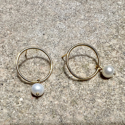 Freshwater Pearl Circle Earrings Gold Plated Recycled Shell Handmade