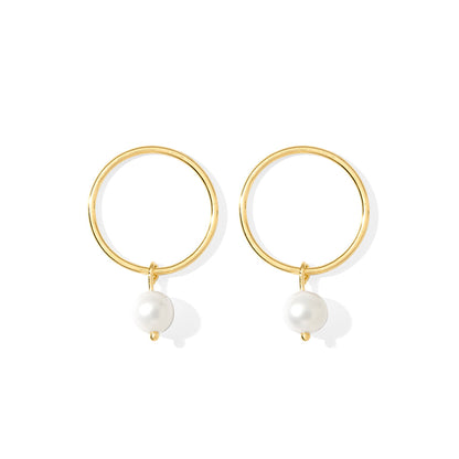 Freshwater Pearl Circle Earrings Gold Plated Recycled Shell Handmade