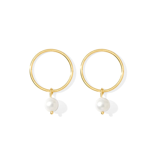 Freshwater Pearl Circle Earrings Gold Plated Recycled Shell Handmade