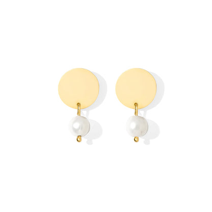 Freshwater Pearl Disc Earrings Recycled Shell Gold Plated Minimalist 1920s