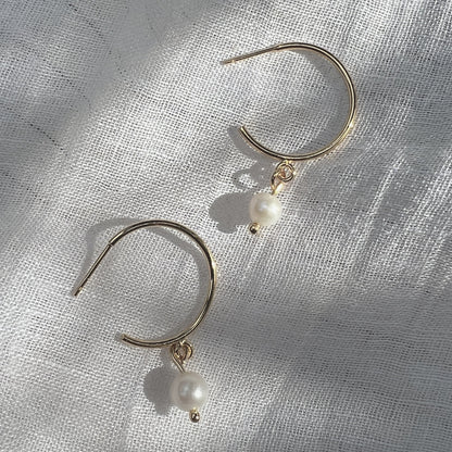Freshwater Pearl Hoop Earrings Gold Plated Recycled Shell Brass Minimal
