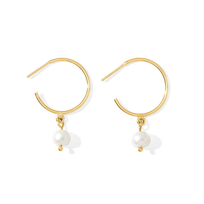 Freshwater Pearl Hoop Earrings Gold Plated Recycled Shell Brass Minimal