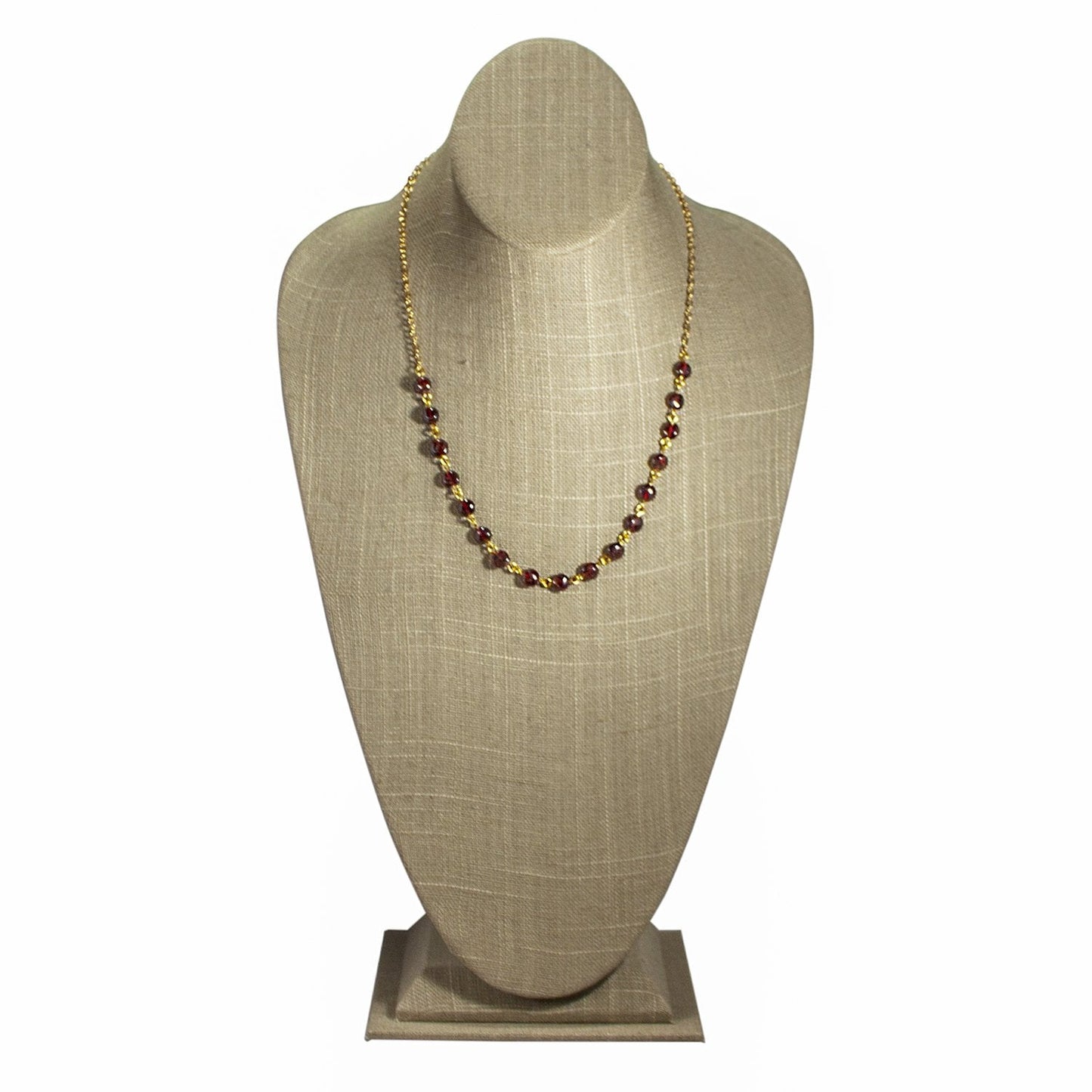 Garnet Bead Chain Necklace 14K Gold Fill Delicate Pendant