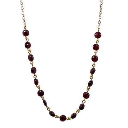 Garnet Bead Chain Necklace 14K Gold Fill Delicate Pendant