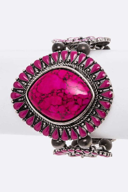 Genuine Pink Turquoise Western Statement Bracelet Boho