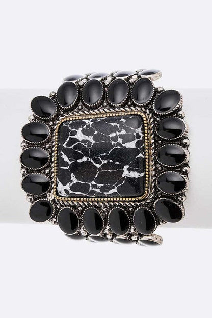 Genuine Stone Statement Stretch Bracelet White Cabochon
