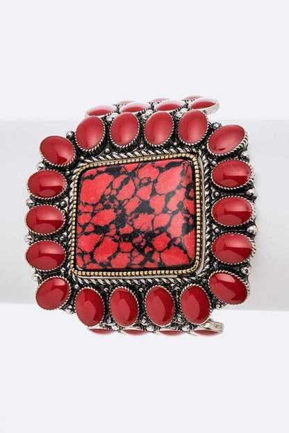 Genuine Stone Statement Stretch Bracelet White Cabochon